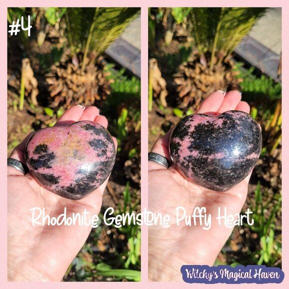 Rhodonite Crystal Puffy Heart (#4) - Picture 1 of 3
